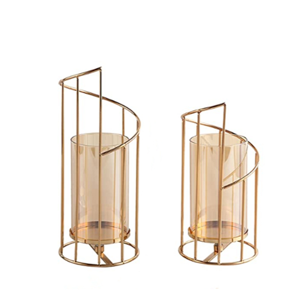 Glass Pillar Candle Holders Gold Decorative Tea Light Candleholders