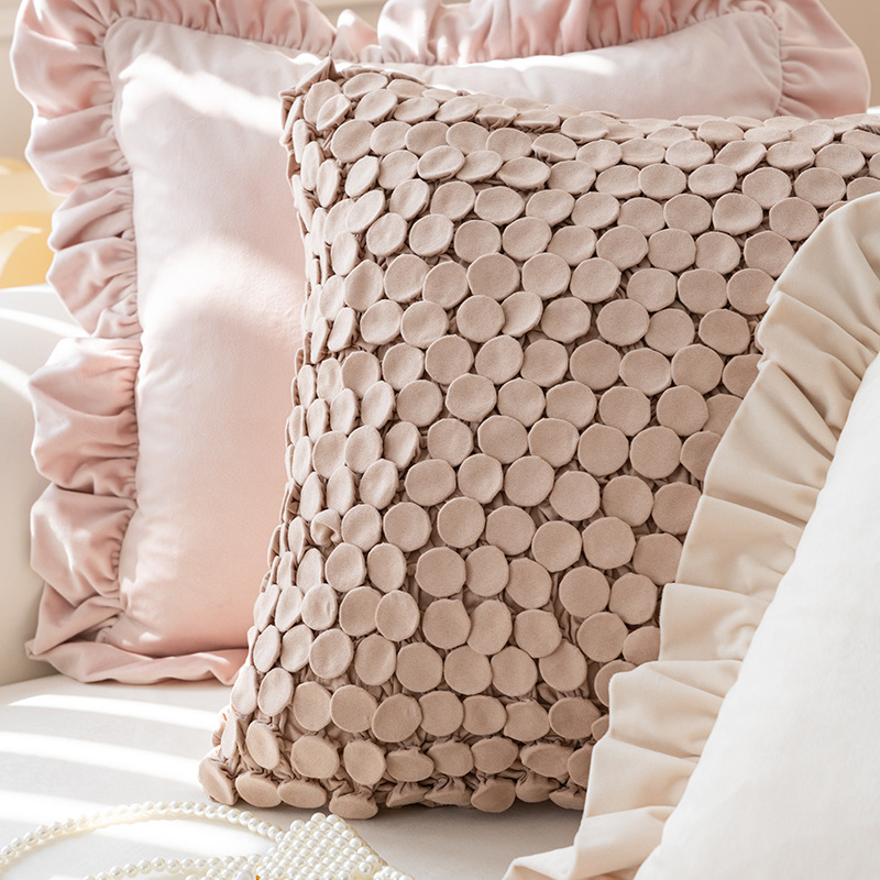 Pink Velvet Ruffle Style Throw Pillow