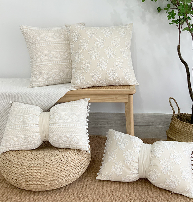 Mesh Lace Bow Tie Throw Pillow 