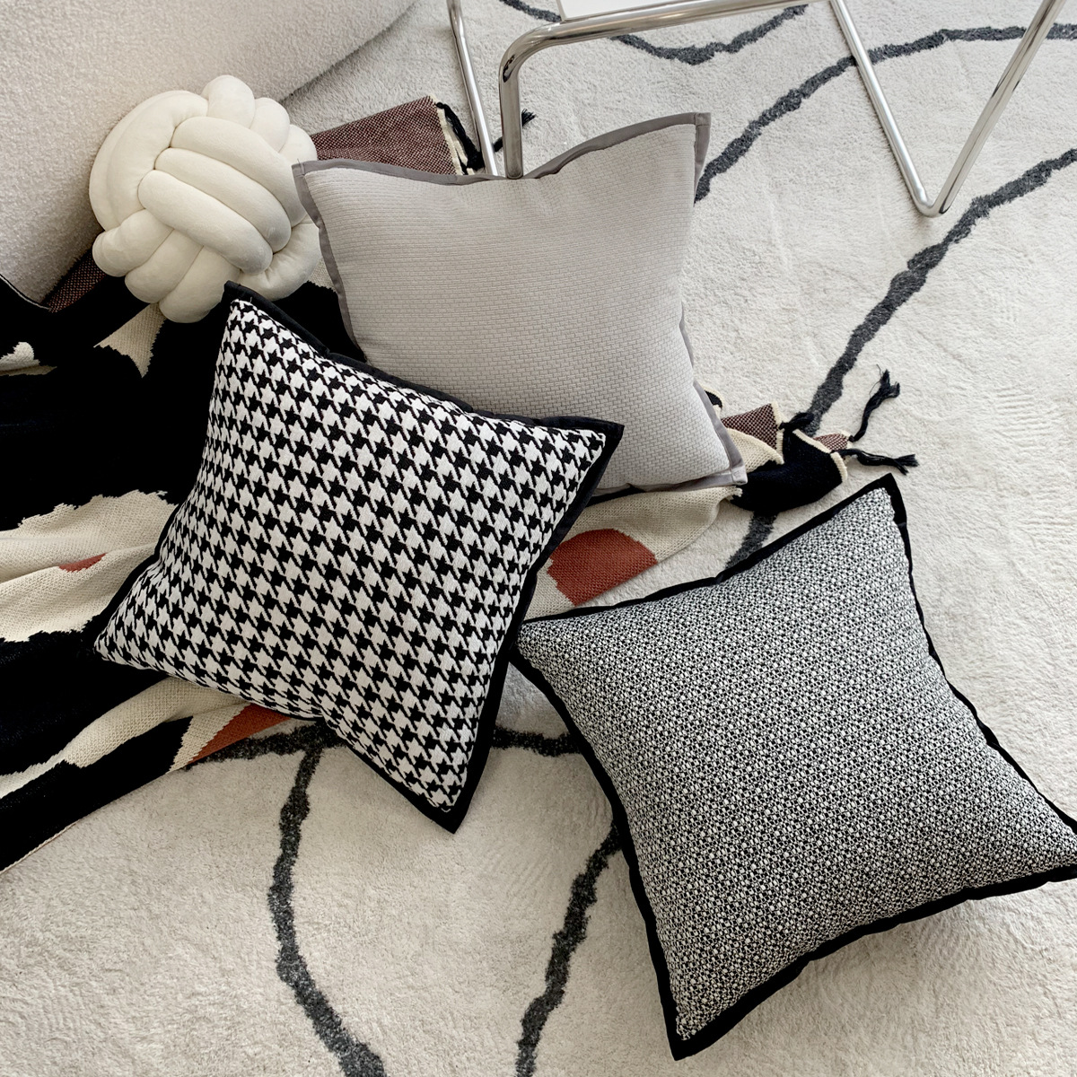 Black Modern Style Throw Pillow