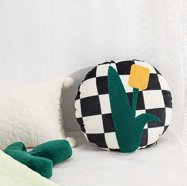 Checkerboard Round Throw Pillows