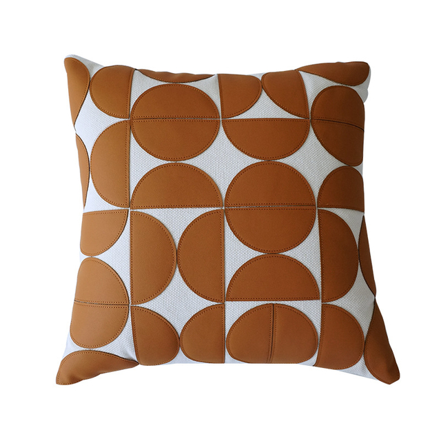 Orange Circle Leather Throw Pillow