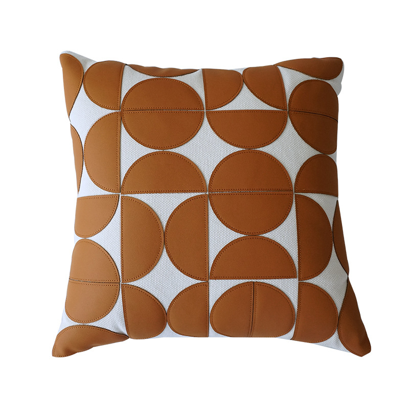 Orange Circle Leather Throw Pillow