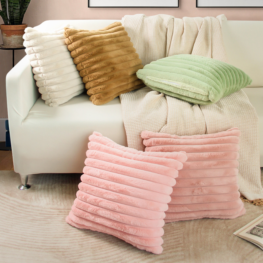 Rabbit Plush Vertical Strips Throw Pillow