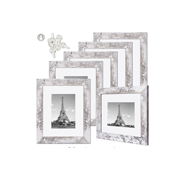 Distressed White with Real Glass Picture Frame