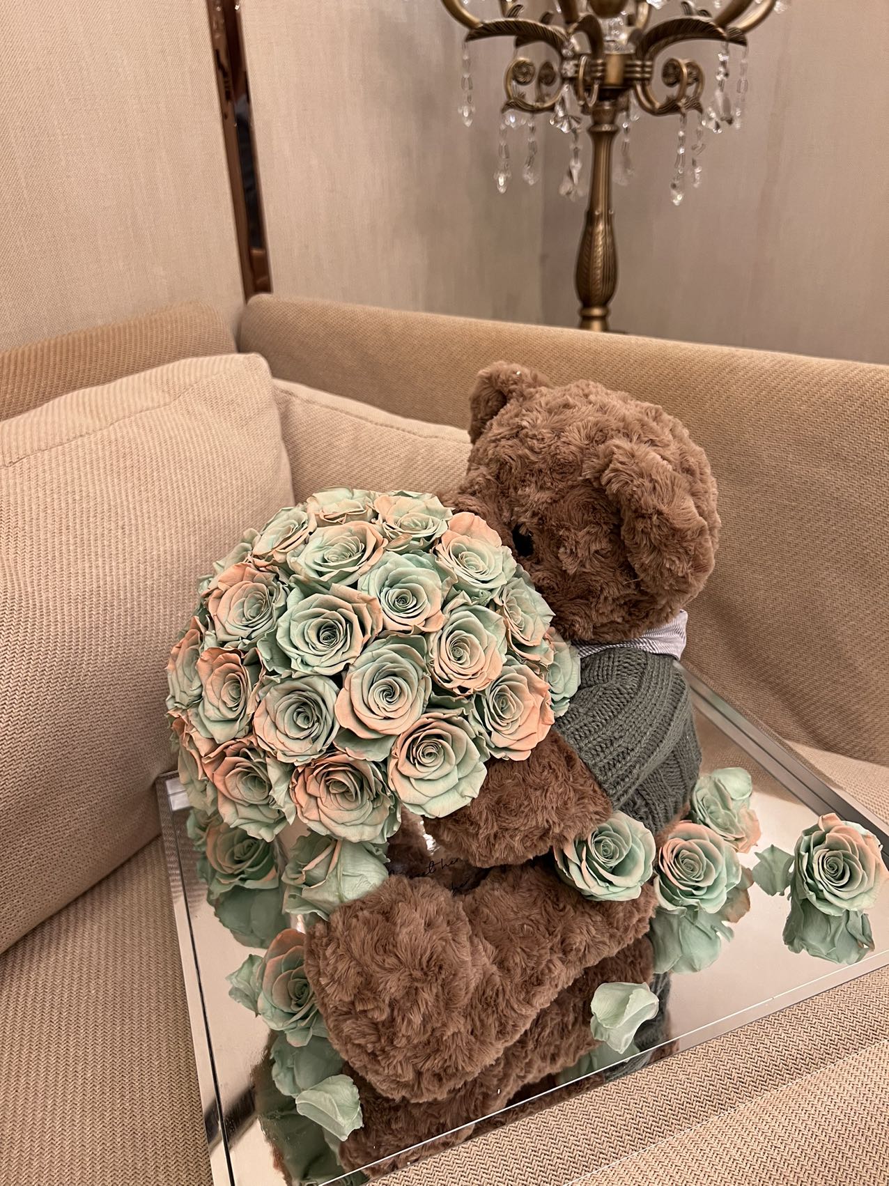 Forever Flower Teddy Bear Hug Bucket