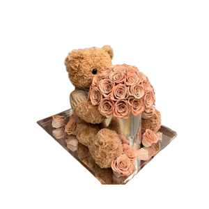 Forever Flower Teddy Bear Hug Bucket