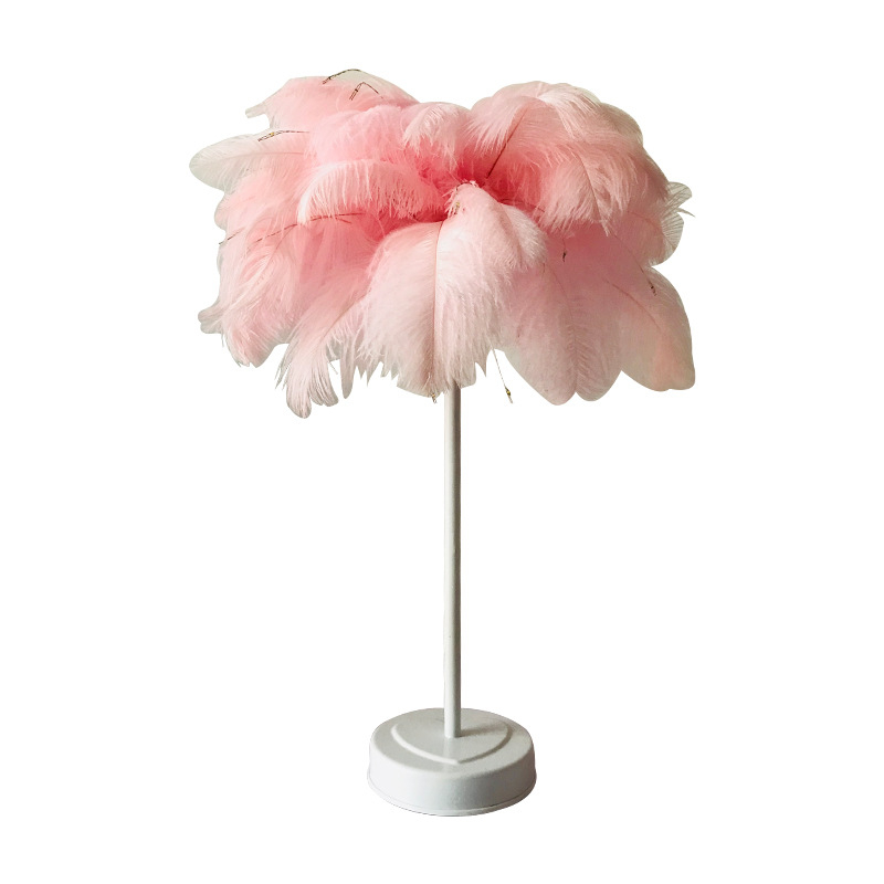 Pink Feather Bedside Lamp Bedroom Decoration