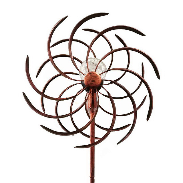 Solar Wind Spinner Willow Leaves Lighting Garden Decor