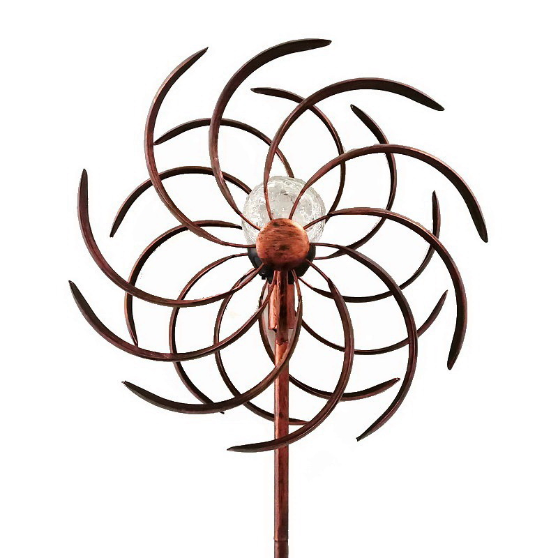 Solar Wind Spinner Willow Leaves Lighting Garden Decor