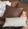 Coffee Leather Woven Pillows