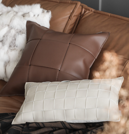 Coffee Leather Woven Pillows
