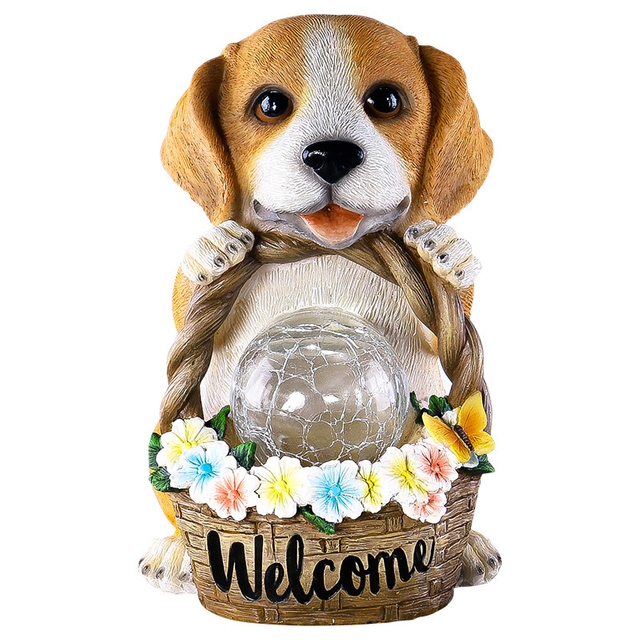 Garden Dog Figurines Outdoor Decorations Solar Dog Lights