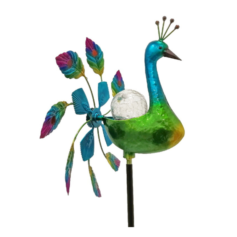 Solar Peacock Wind Spinner Metal Kinetic Garden Decor