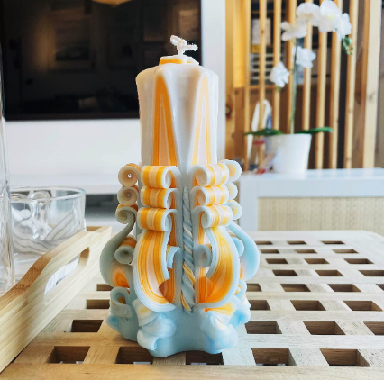 Hand-carved Craft Candle (Marine Tones)