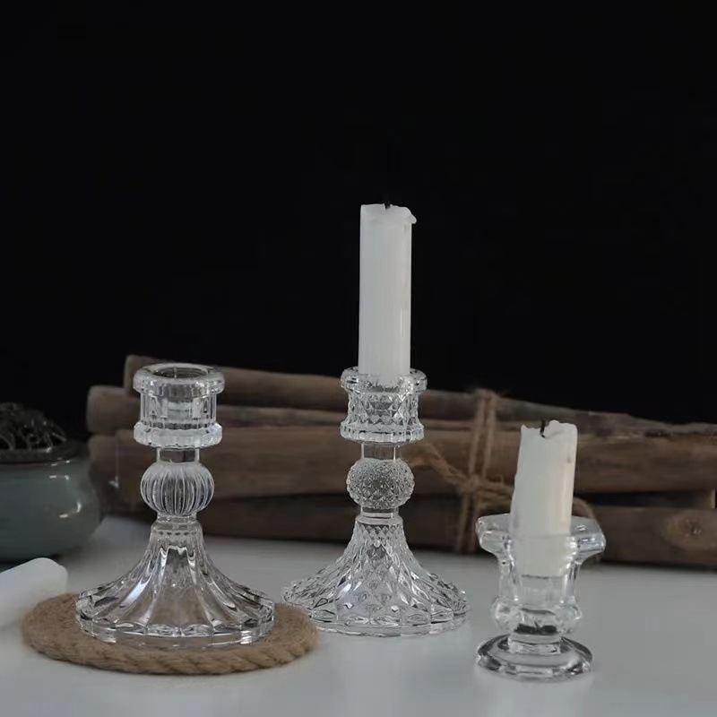 Cut Glass Candlestick Vintage Chic Harlequin Candle Holder