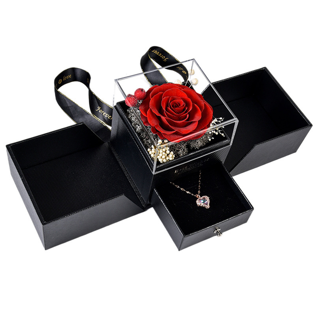 Preserved Rose Box with Necklace Romantic Gifts for Women