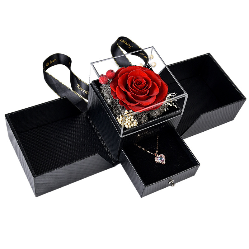 Preserved Rose Box with Necklace Romantic Gifts for Women