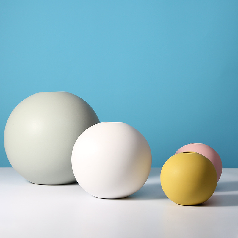 Ceramic Flower Ball Shape Vase Handmade Modern Home Decor
