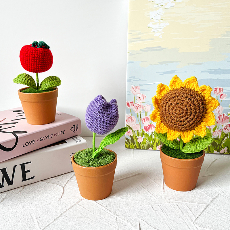 Hand-woven Rose Pot Decoration