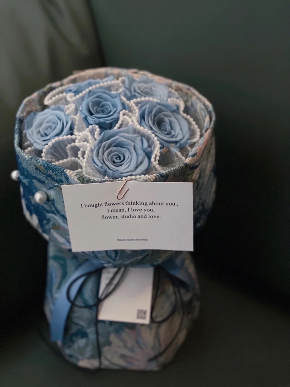 Haze Blue Preserved Flower Bouquet