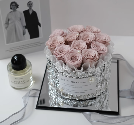 Eternal Flowers Mirror Wrinkled Silver Bucket 