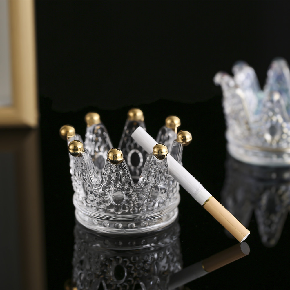 Glass And Crystal Golden Crown Candle Holder