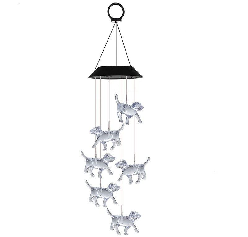 Crystal Dog Solar Wind Chimes Outdoor Color Changing Solar Lights