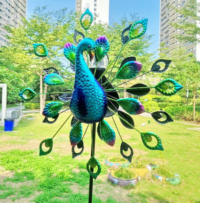 Peacock Display Shape Wind Spinners Dual Direction Decor for Yard