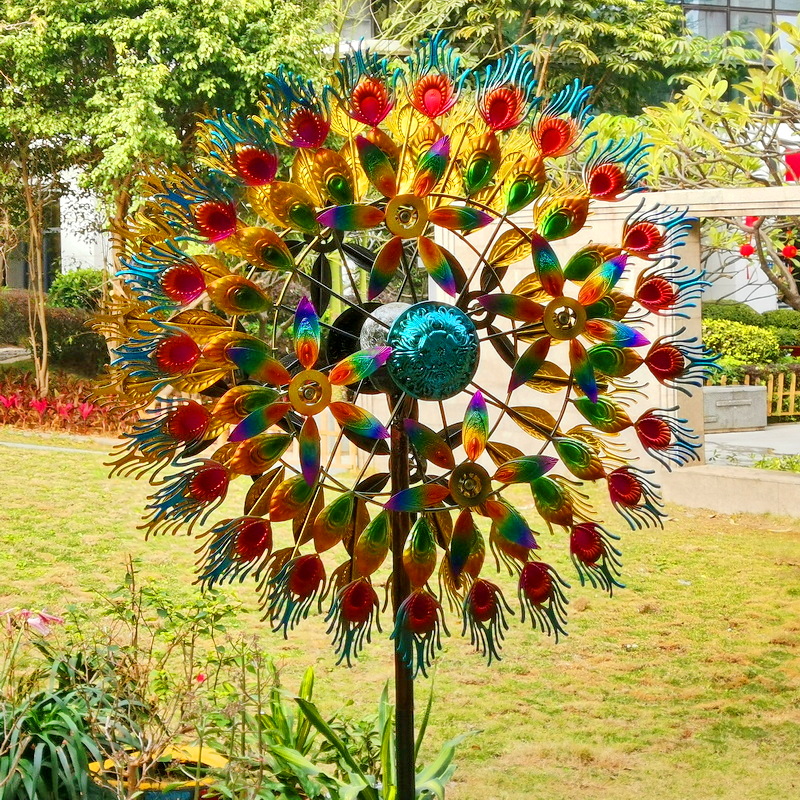 Large Outdoor Metal Peacock Wind Spinner for Yard Garden Decor