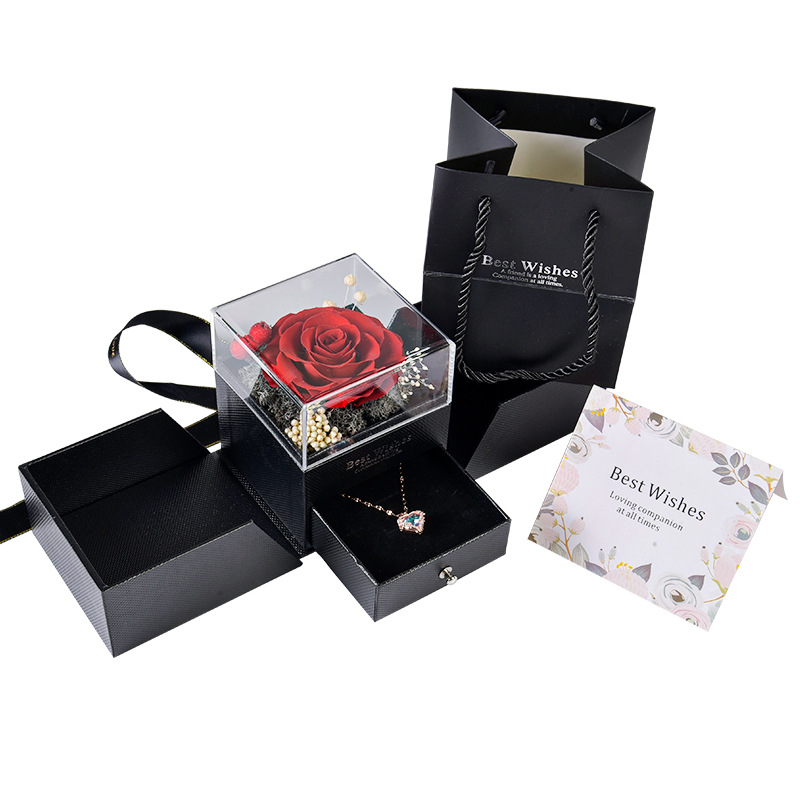 Preserved Rose Box with Necklace Romantic Gifts for Women