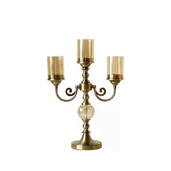Metal And Glass Three-headed Crystal Candle Holder