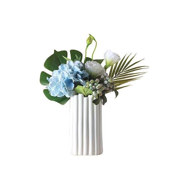 Modern Wooden Rail Style Minimalist Art Ceramic Vase with Ribbed Detail