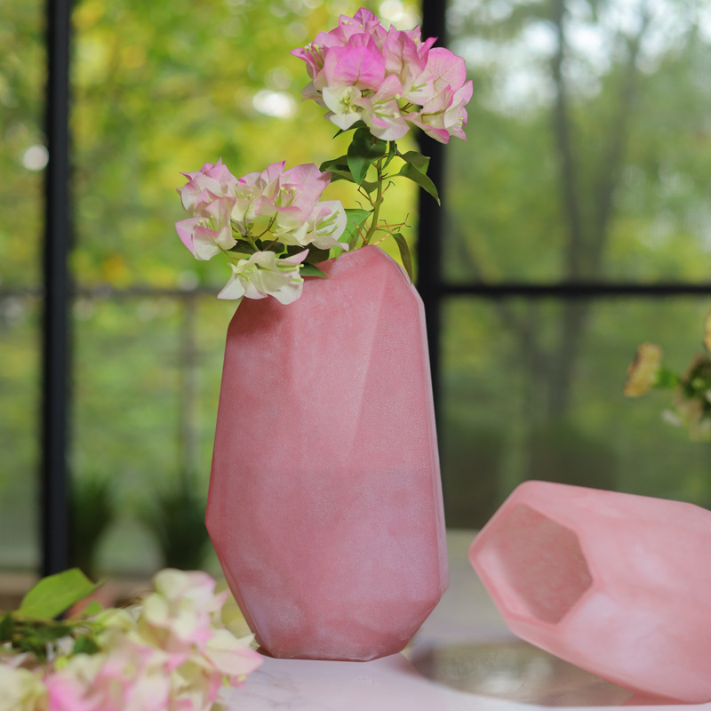 Luxury Pink Faceted Handmade Glass Home Decorative Vase