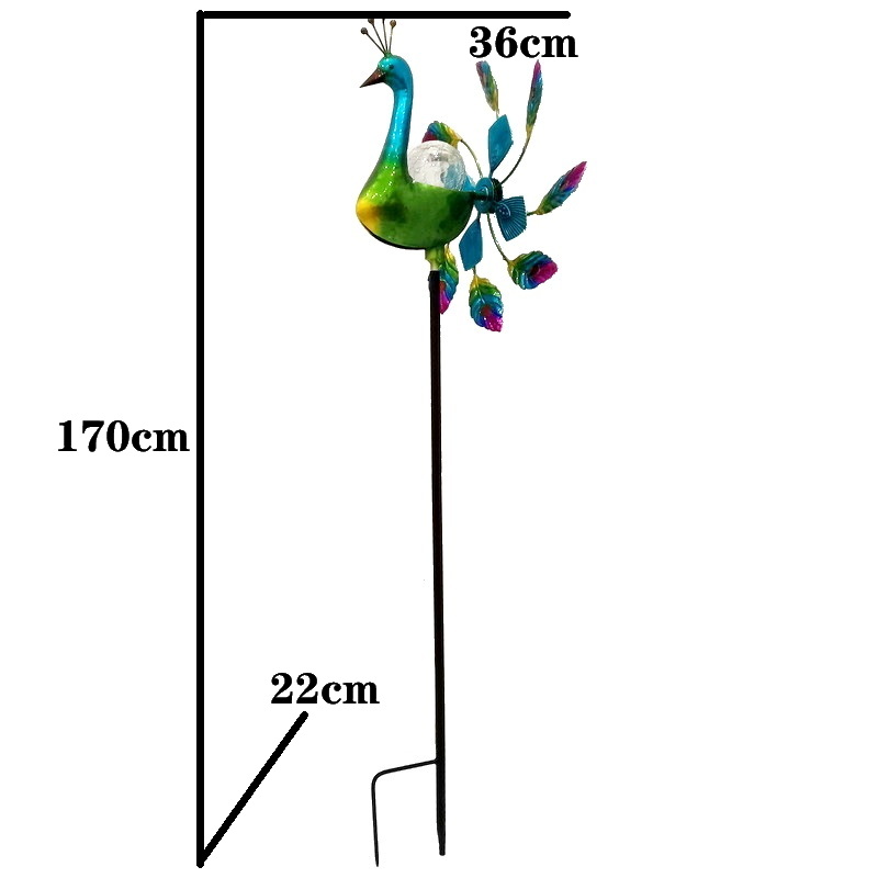 Solar Peacock Wind Spinner Metal Kinetic Garden Decor