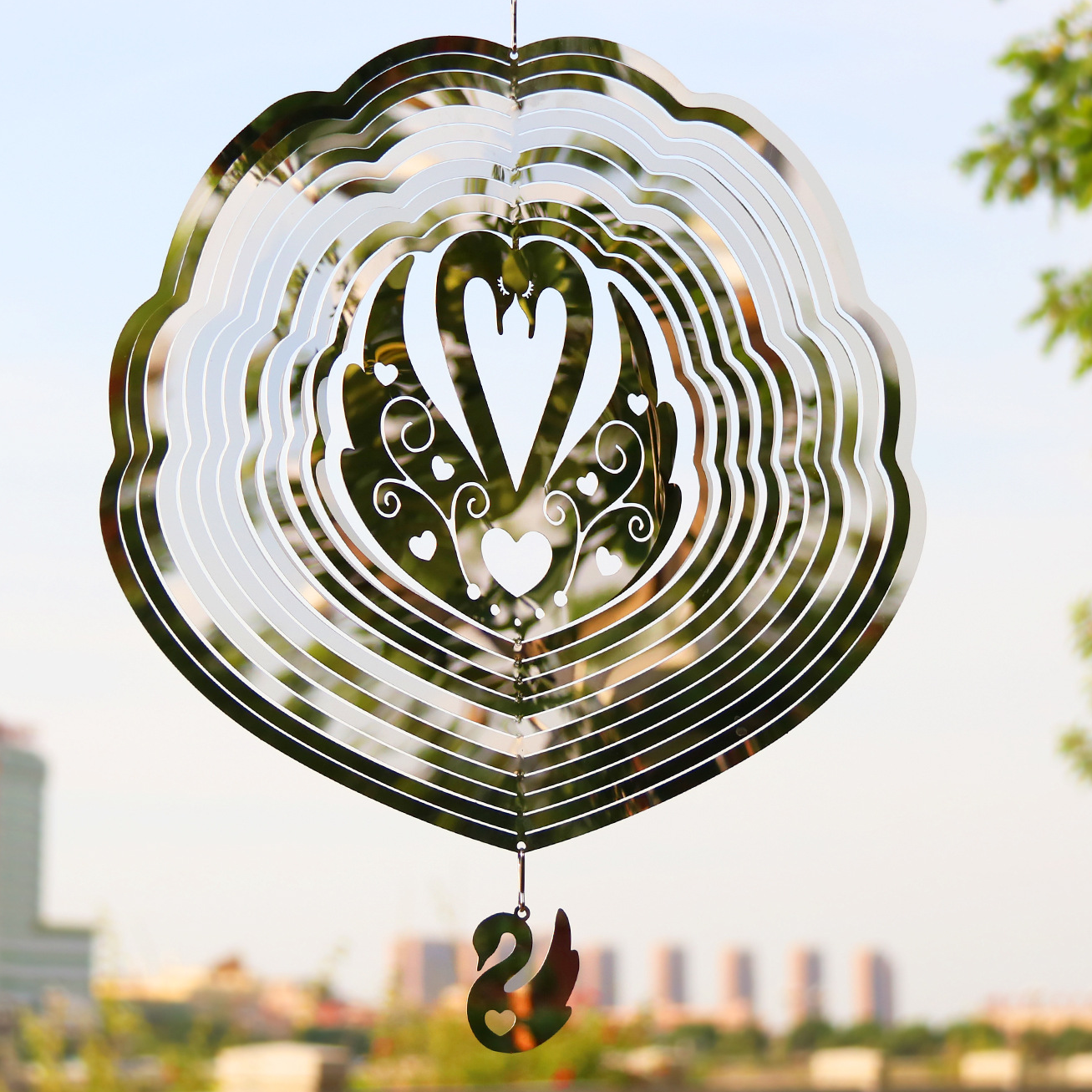 Glass Swan Wind Chime Outdoor Garden Decorative