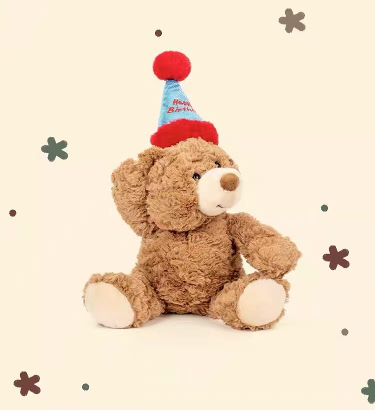 Birthday Hat Teddy Bear Throw Pillow