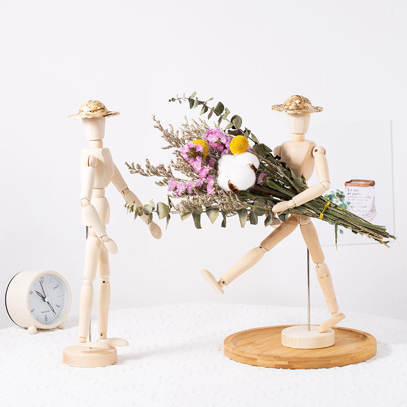 Wooden Mannequin with Dried Flowers Perfect for Home Decoration