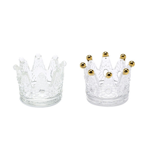 Glass And Crystal Golden Crown Candle Holder
