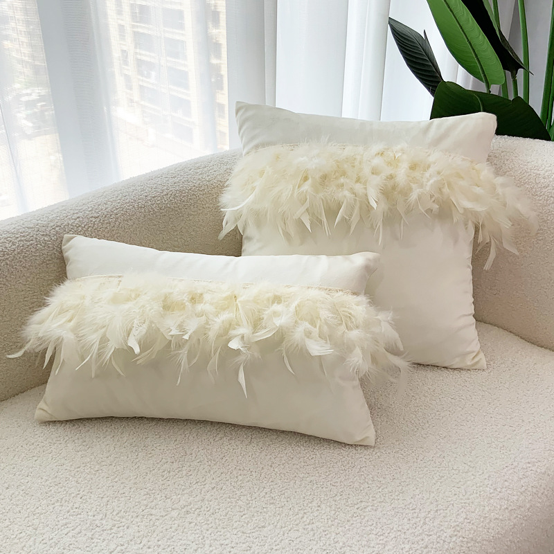 Solid Color Feather Lace Flannelette Throw Pillow