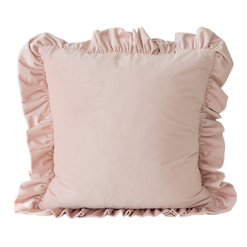 Pink Velvet Ruffle Style Throw Pillow