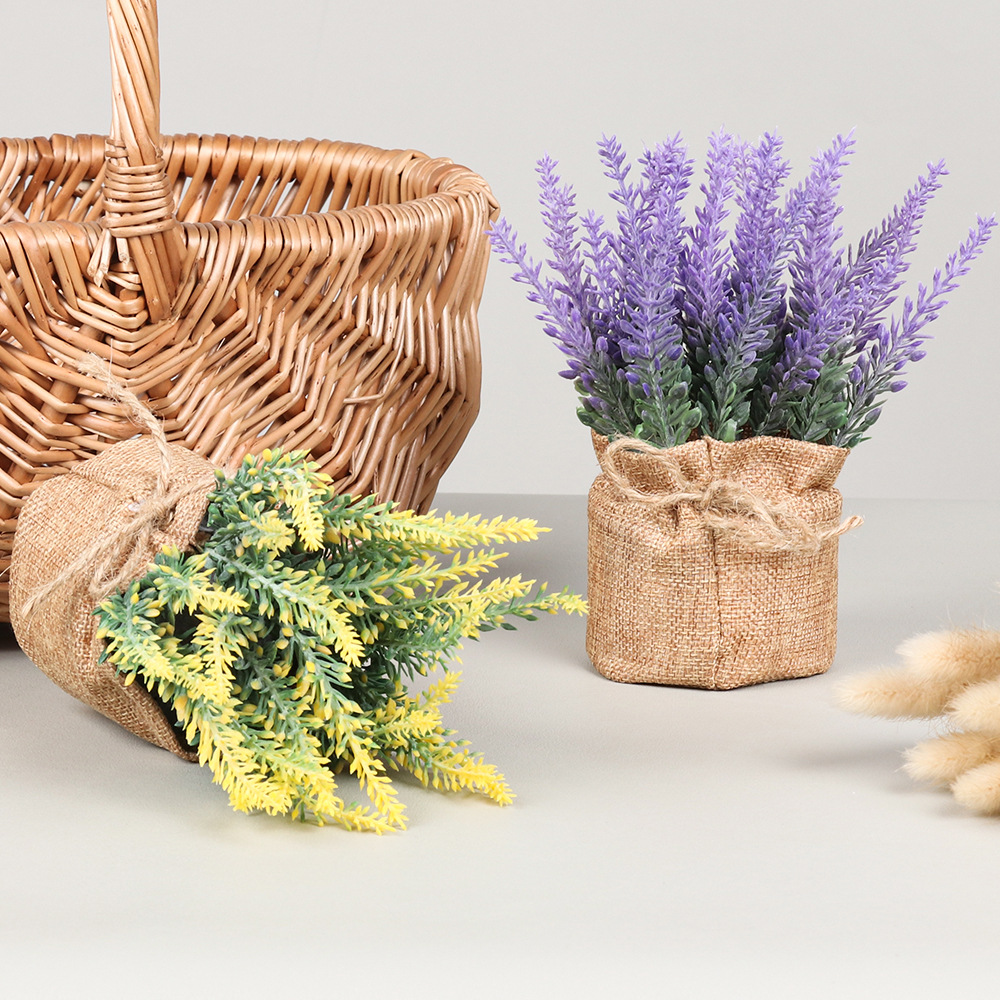 Artificial Lavender Plants in Flax Pot Home Office Decor