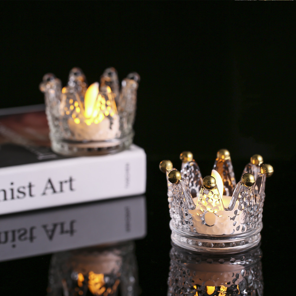 Glass And Crystal Golden Crown Candle Holder