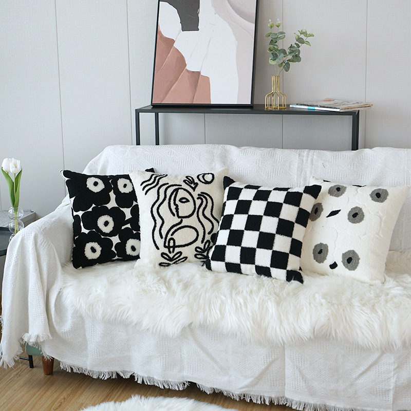 Checkerboard Towel Embroidered Throw Pillow